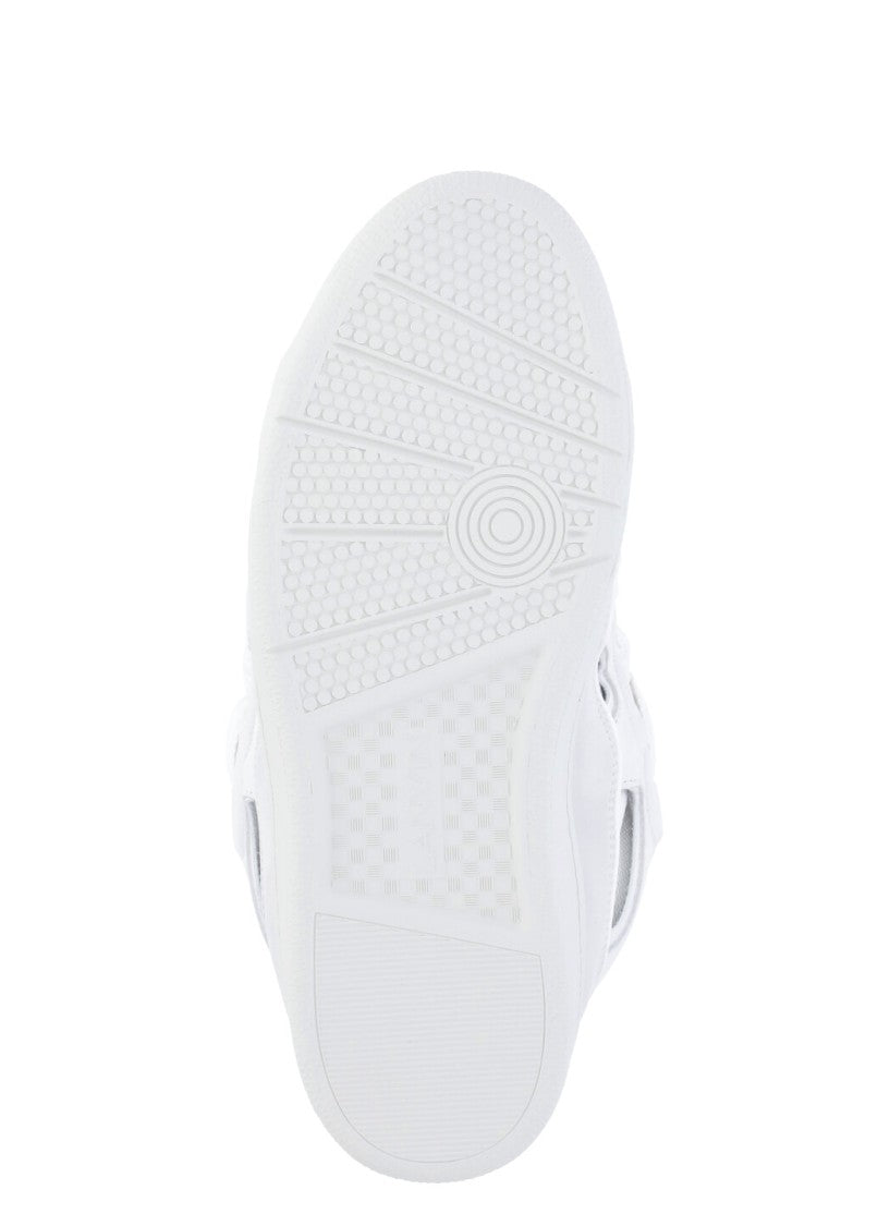 Lanvin White Curb Leather Mesh Panel Sneakers