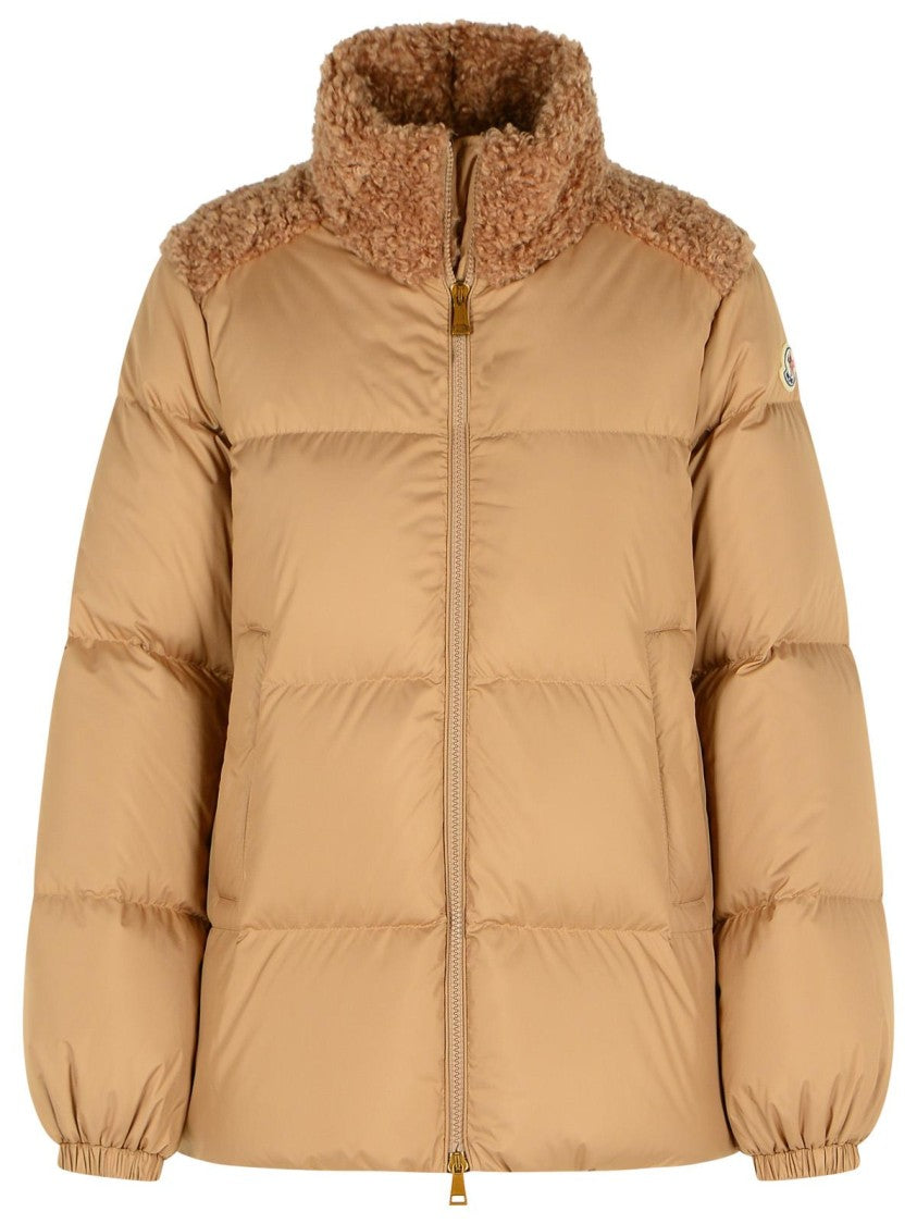 Moncler Beige Polyester 'Esnaie' Teddy Trim Short Down Jacket
