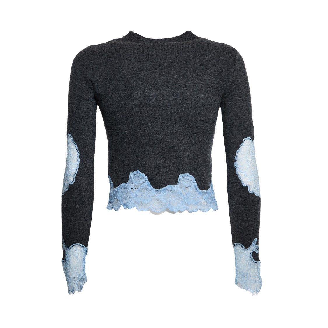 Self-Portrait Grey Contrast Lace Jumper With Delicate Appliqué