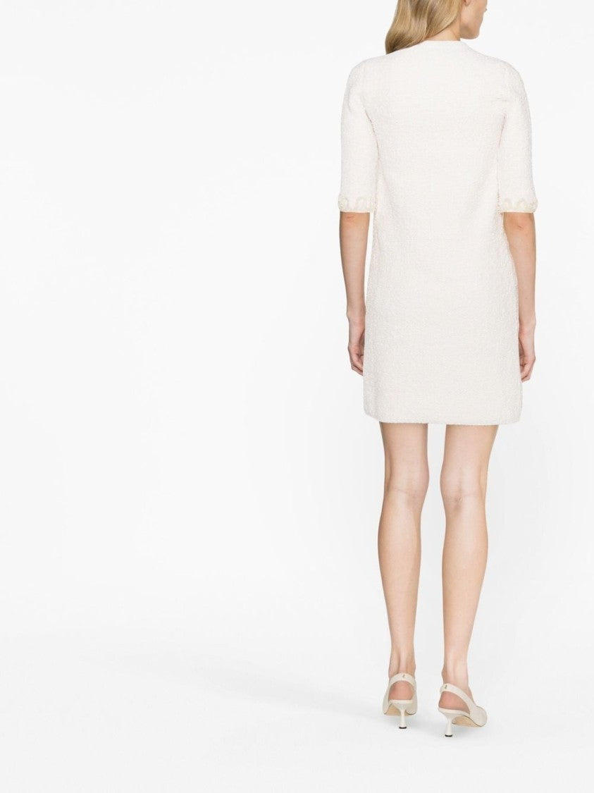 Lanvin Floral-Embroidered Knitted Tweed Dress