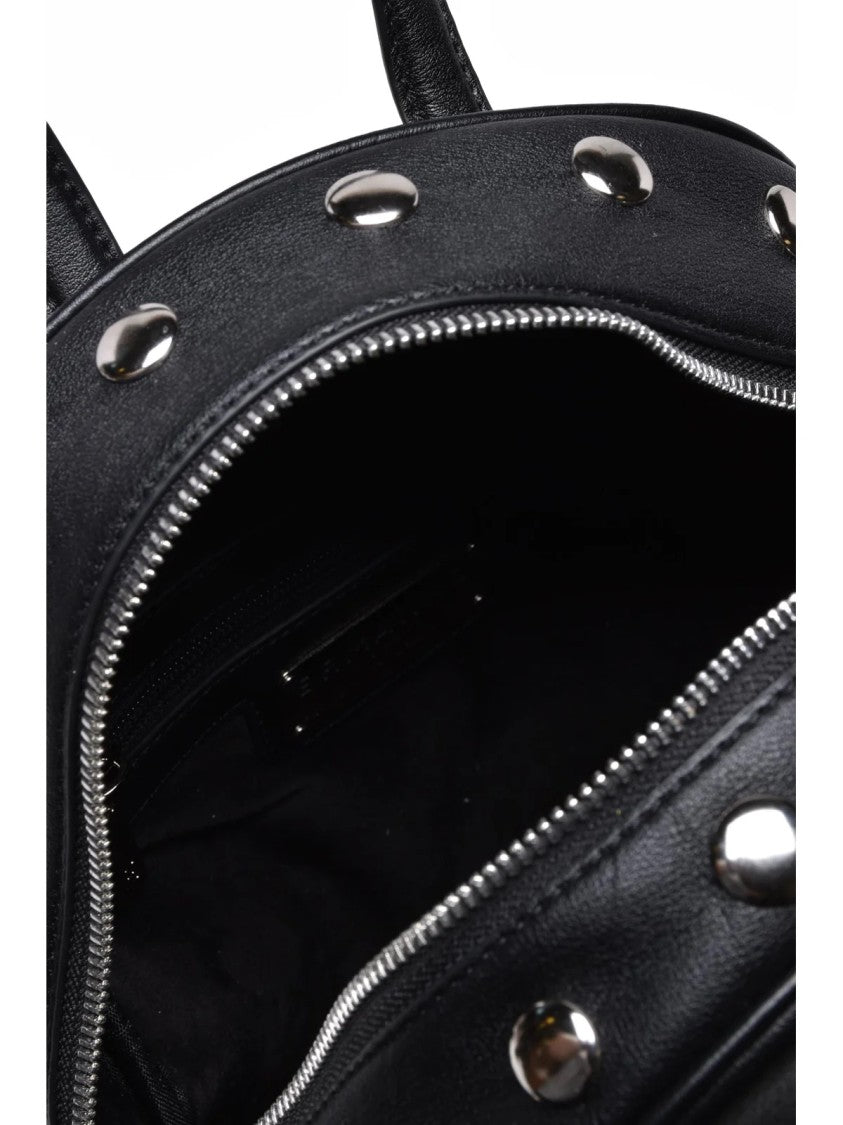 Ermanno Firenze Structured Black Polyurethane Backpack With Metallic Accents