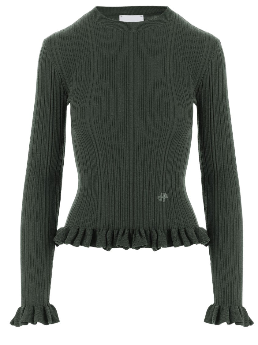 Patou Tailored Merino Wool Sweater With Ruffled Hem And Cuffs