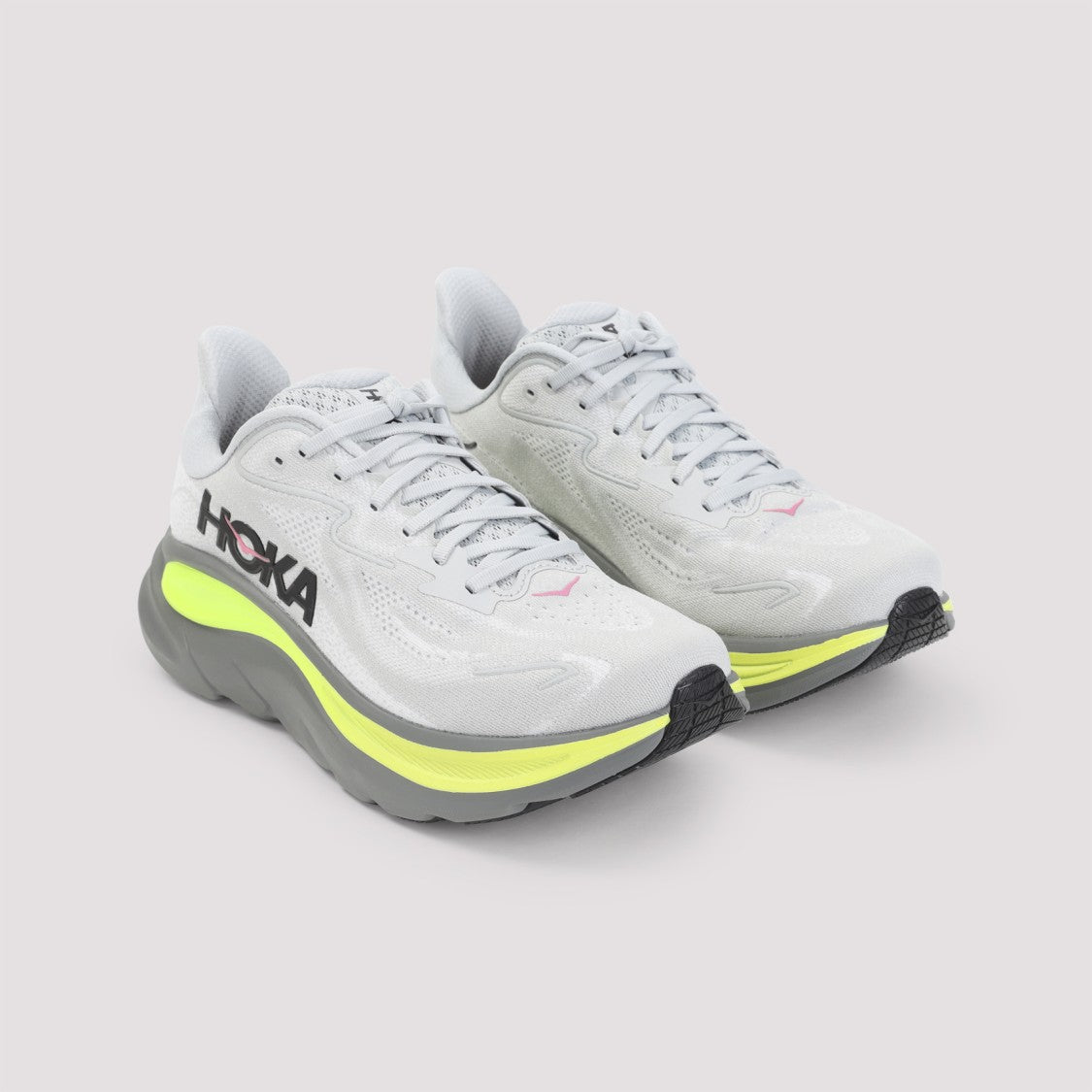 Hoka Grey Jacquard Knit Sneakers With Reflective Details And Comfort Technology