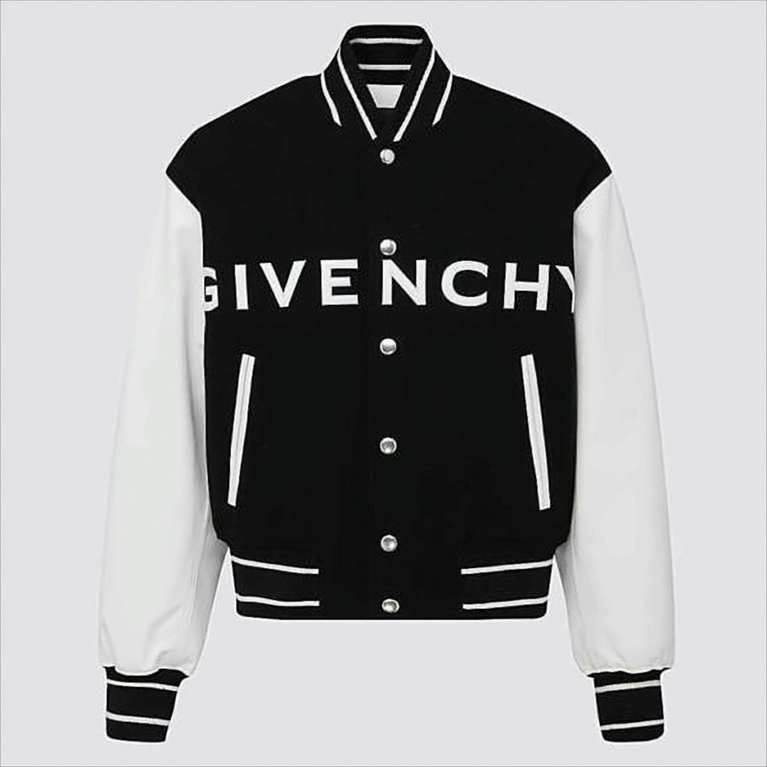 Givenchy Classic Black Wool Bomber Jacket With Contrasting Sleeves