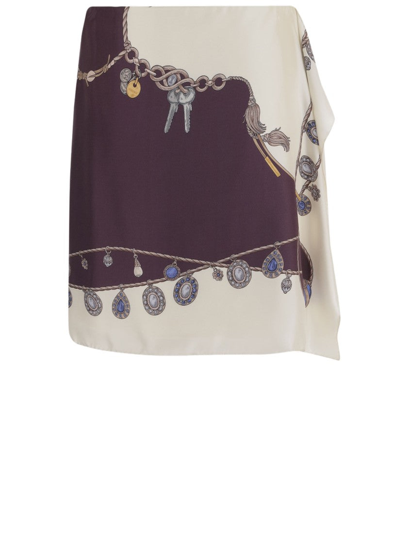 Versace Printed Silk Twill Mini Skirt With Side Bow Detail