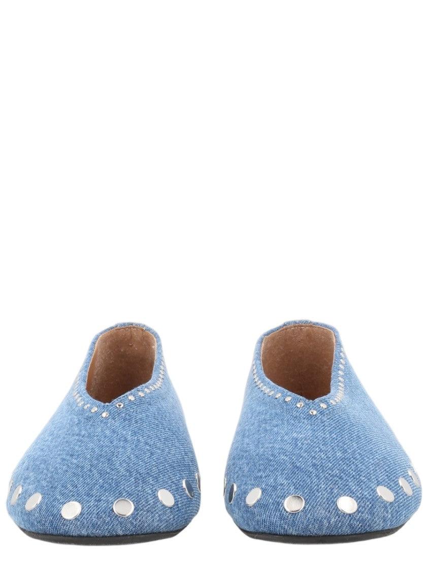 Ganni Jenny Denim Metal Studs Flats