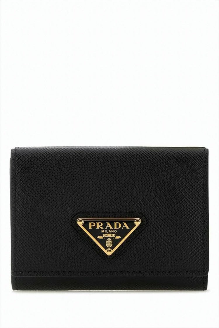 Prada Textured Leather Bifold Wallet With Triangular Metal Logo