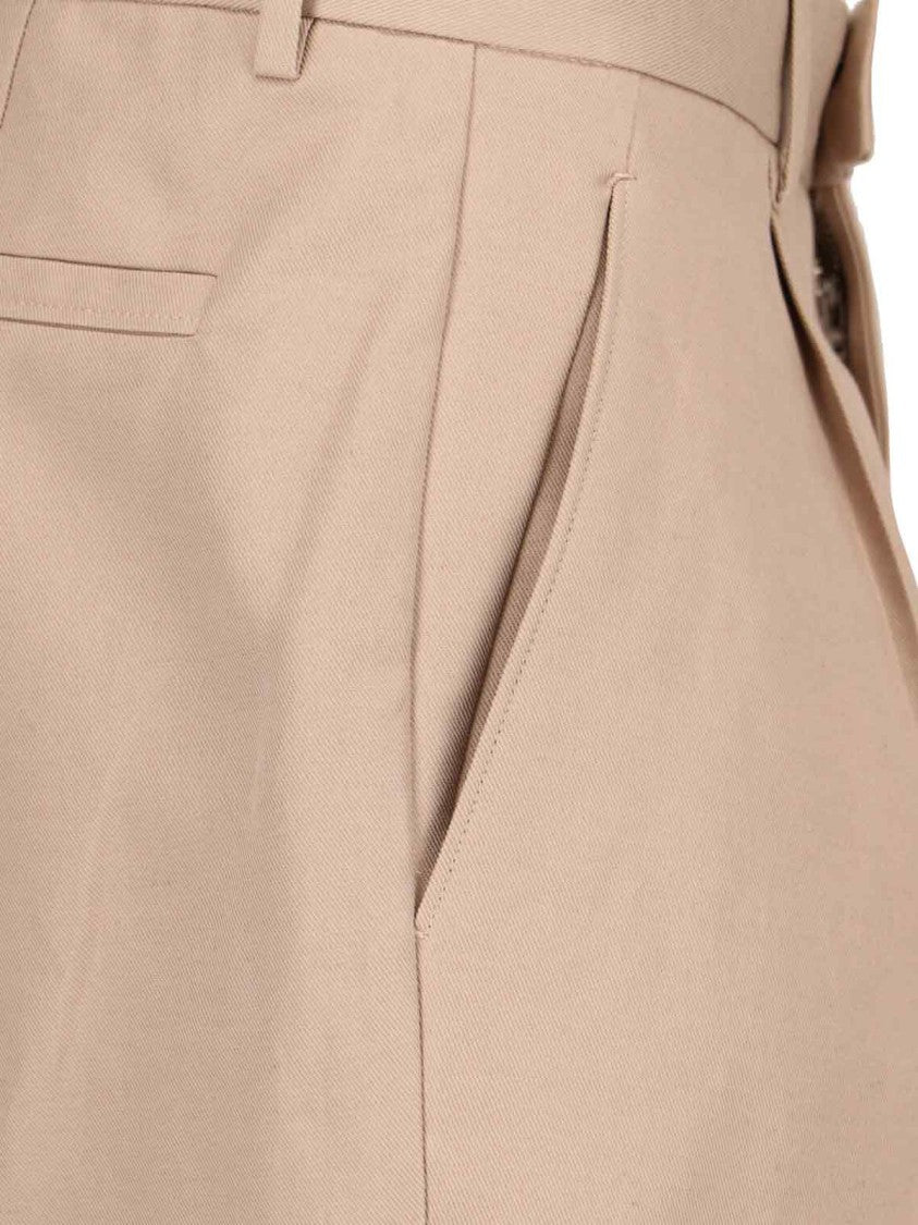 Zegna Tailored Beige Cotton Pants With Pleats