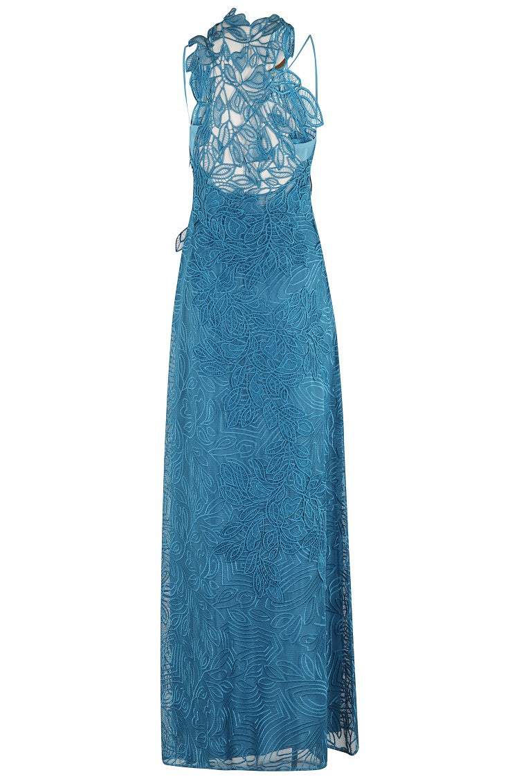 Alberta Ferretti Macramé Lace Halter Neck Dress