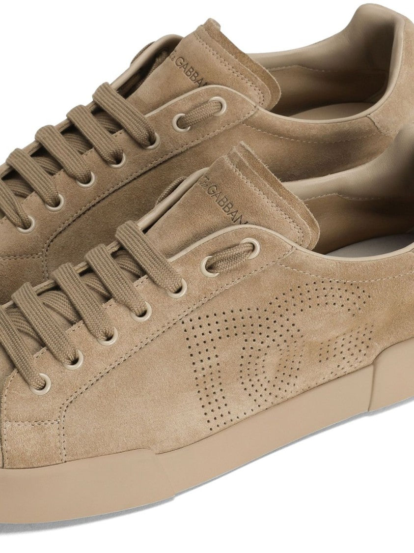 Dolce & Gabbana Suede Finish Low-Top Sneakers With Perforated Detailing