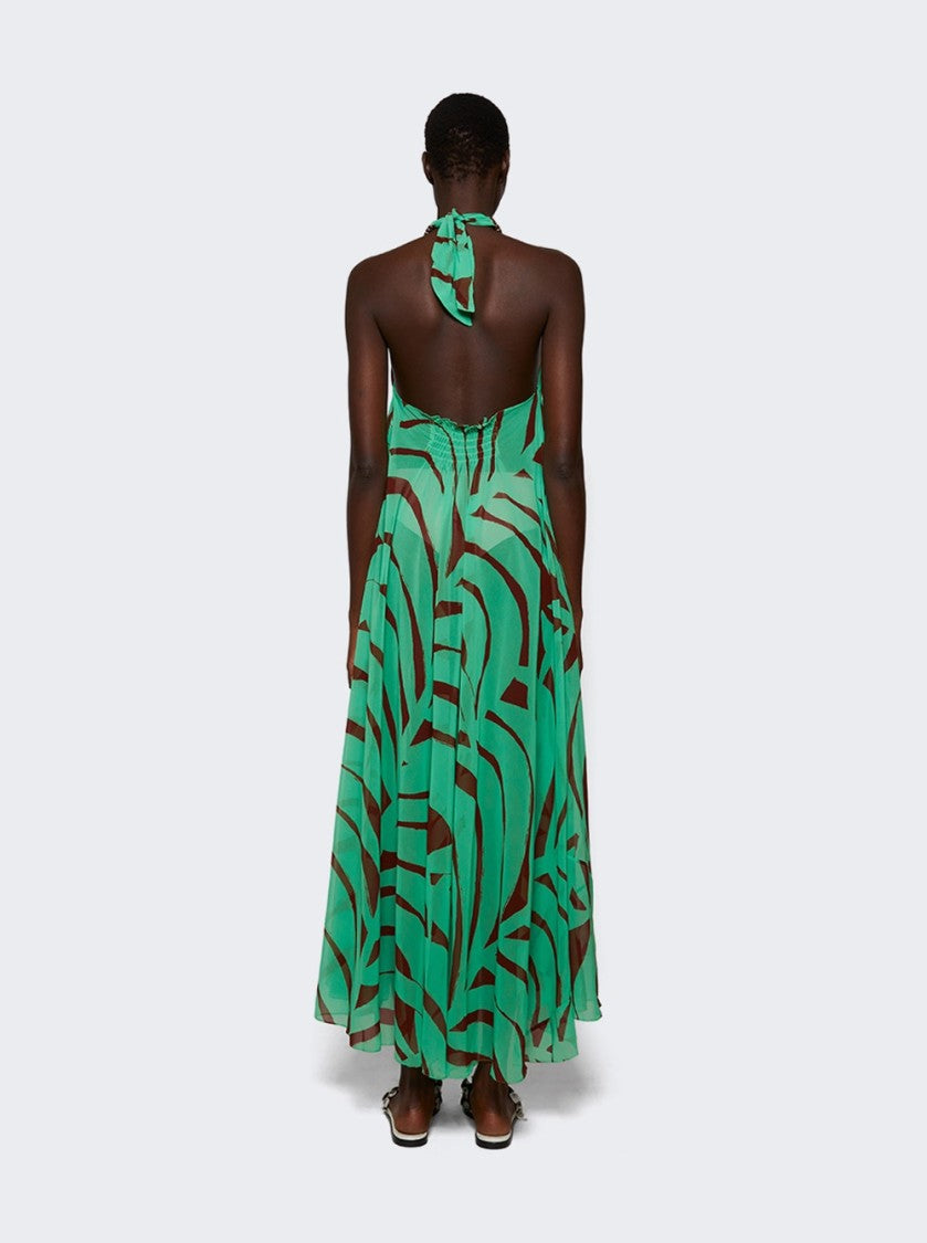 Johanna Ortiz Tactile Winds Maxi Dress Swim Palm Stripes Burgundy Mint