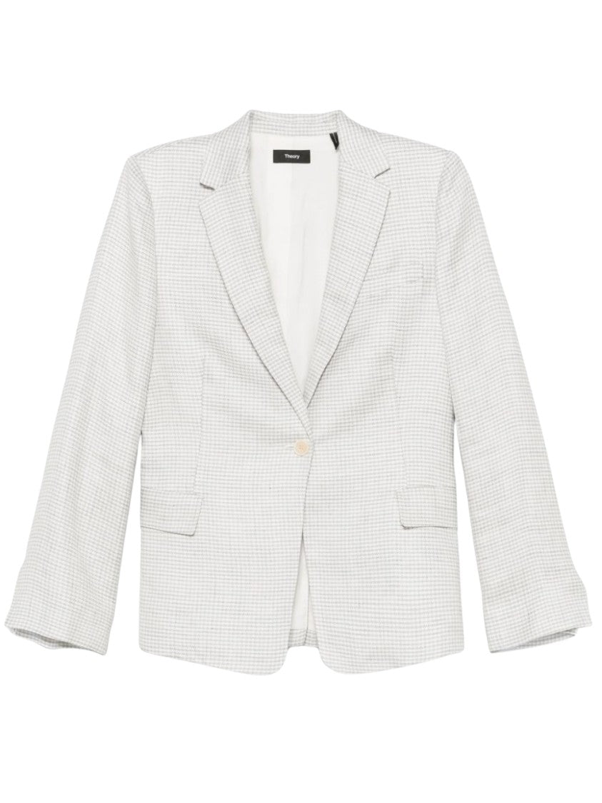 Theory Houndstooth Patterned Linen Blend Blazer