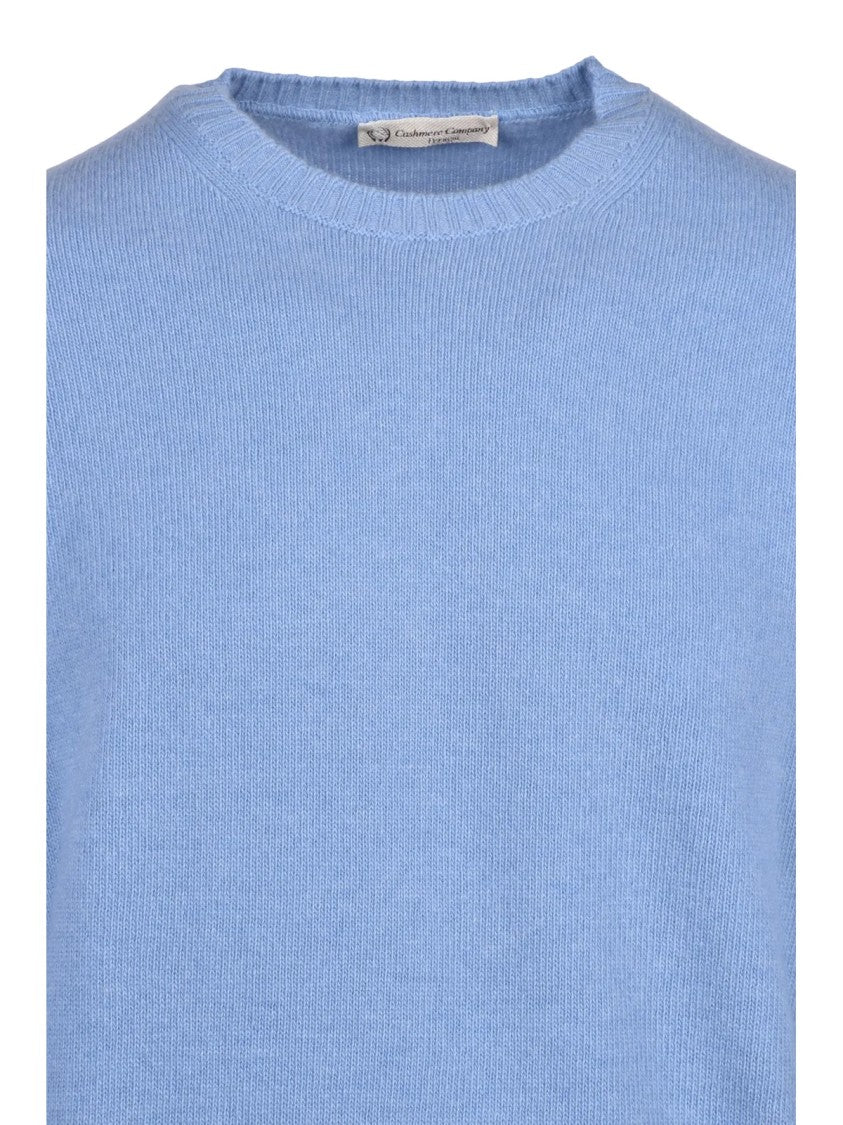Cashmere Company P. Classic Crew Neck Sweater In Light Blue Wool