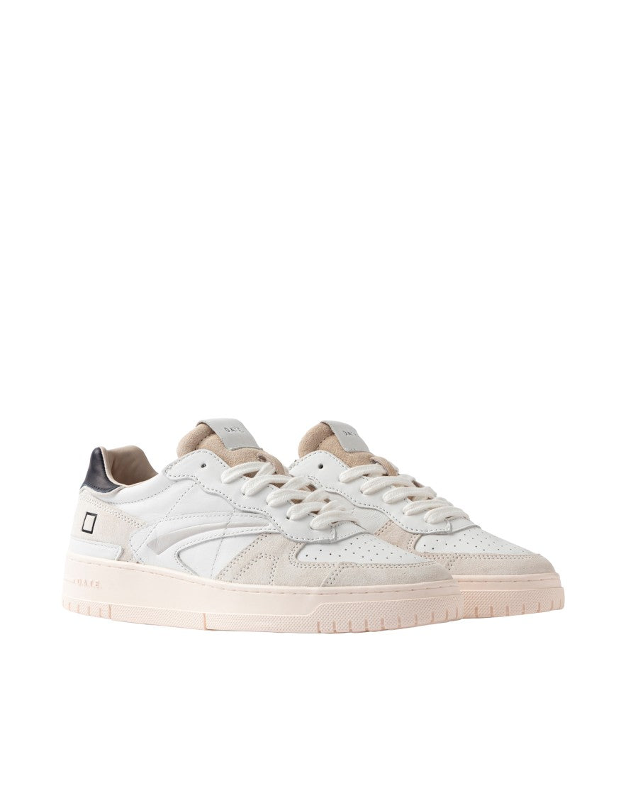 D.A.T.E White/Blue Torneo Pure Calf Leather Low-Top Sneakers