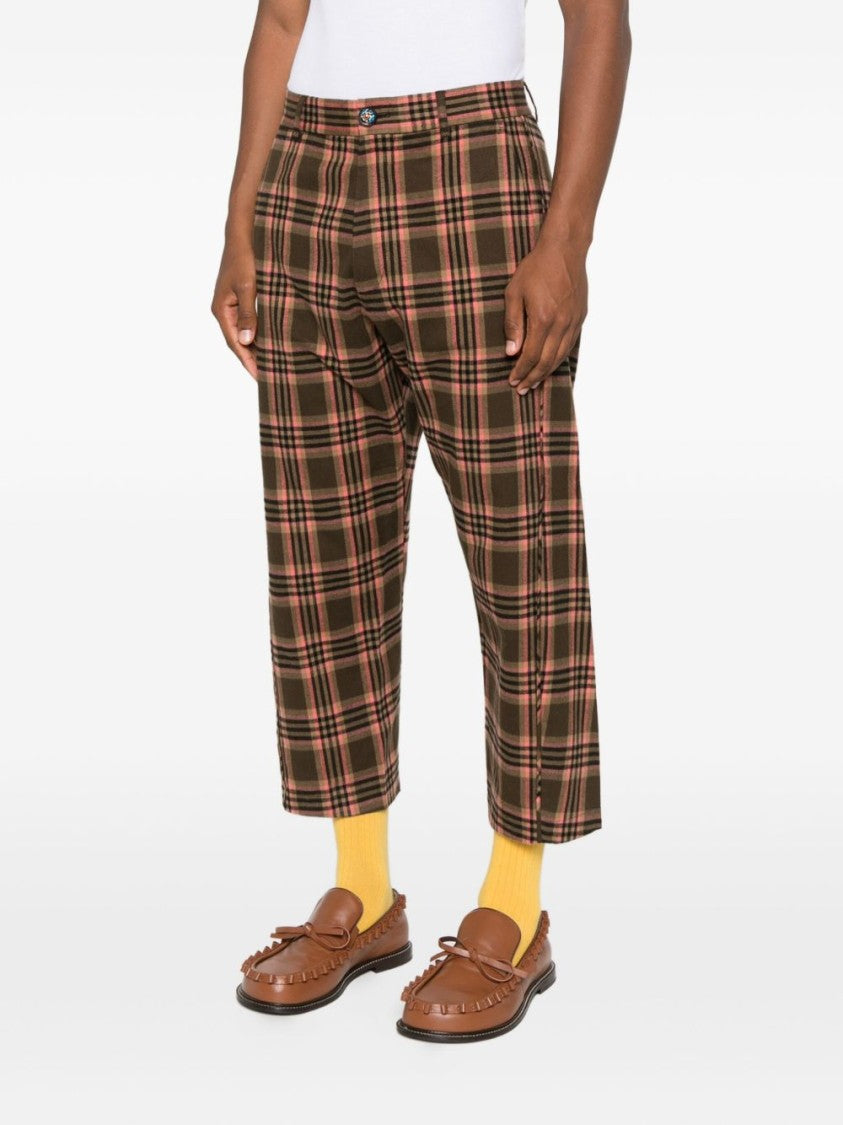 Moschino Cropped Brown Check Trousers
