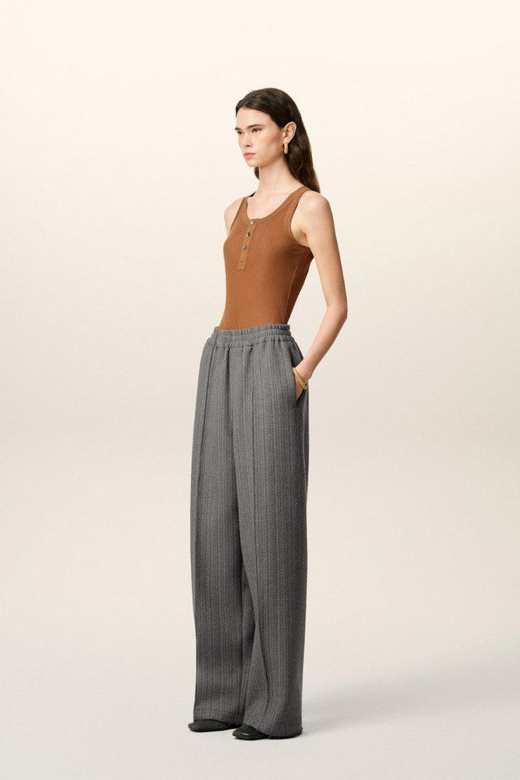 Ami Paris Grey Virgin Wool-Polyamide Blend Elastic-Waist Trousers