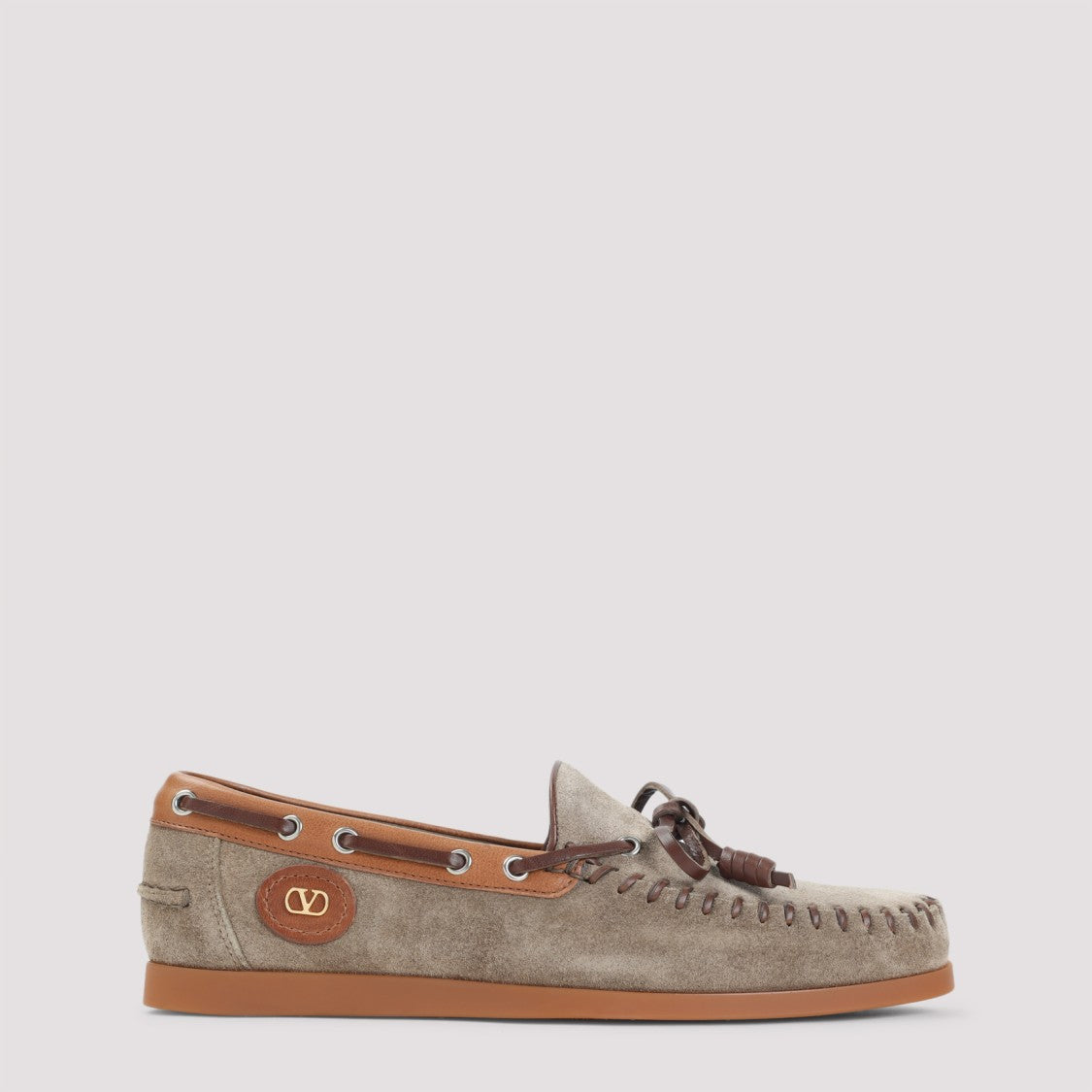 Valentino Garavani Dark Khaki Beige Suede Leather Palm Avenue Boat Shoes