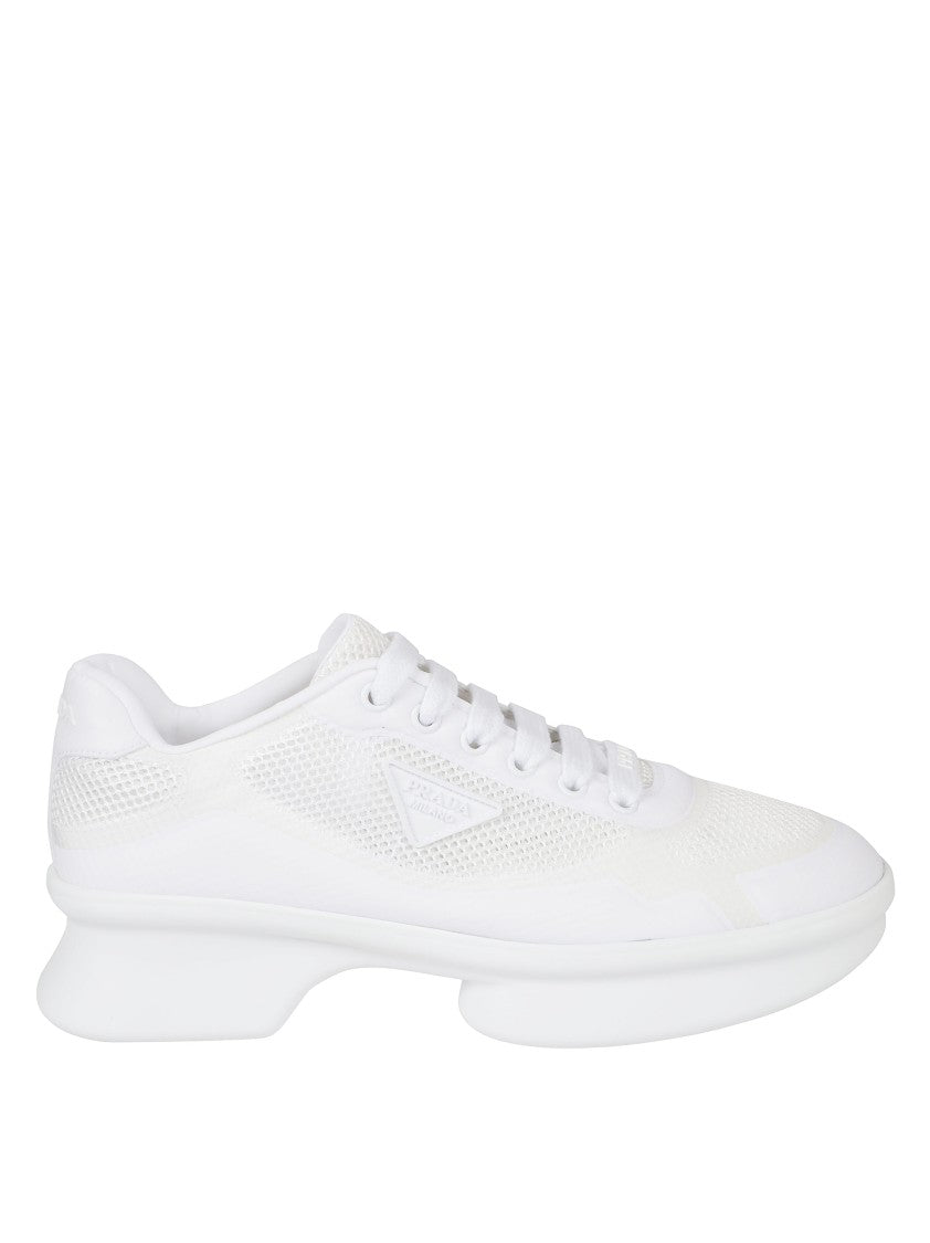 Prada Sole White Mesh Sneakers With Finish