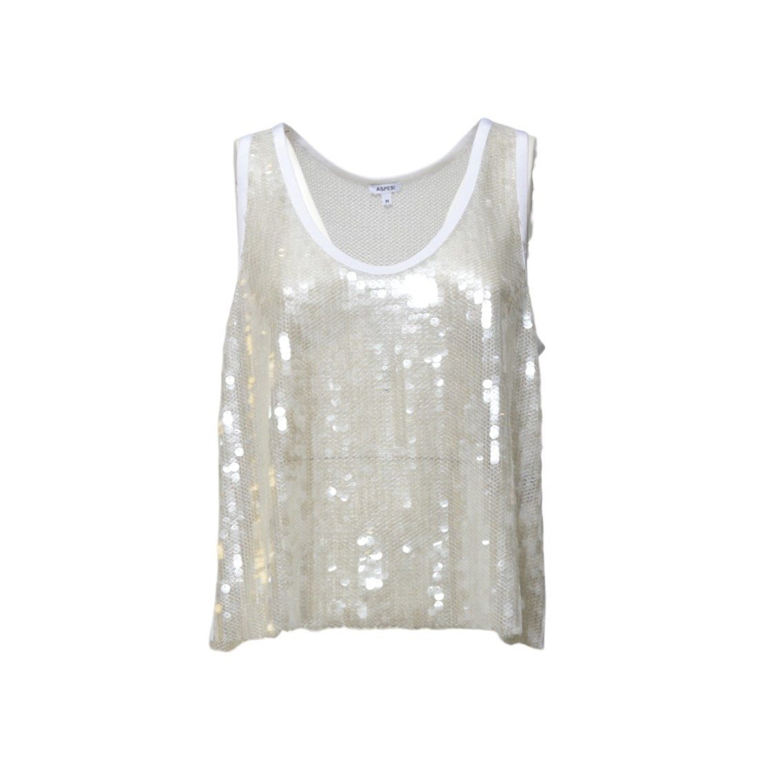 Aspesi White Mesh And Sequin Top