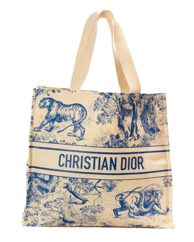 Dior Beige Toile De Jouy Raffia Tote Bag