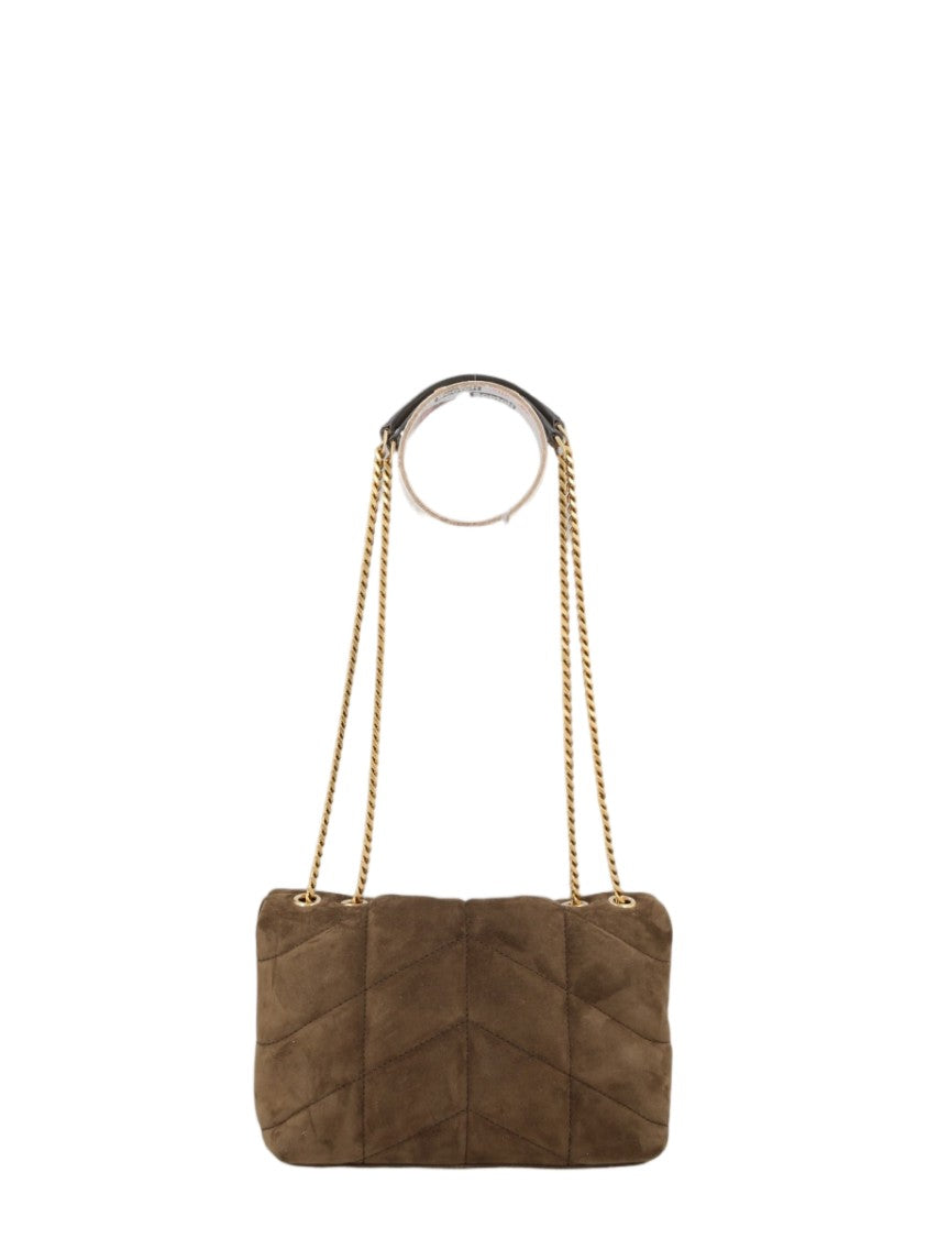 Saint Laurent Quilted Suede Shoulder Bag With Gold-Tone Chain Strap