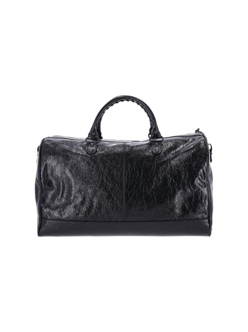 Balenciaga Black Le City Boston Crinkled Lamb Leather Travel Bag