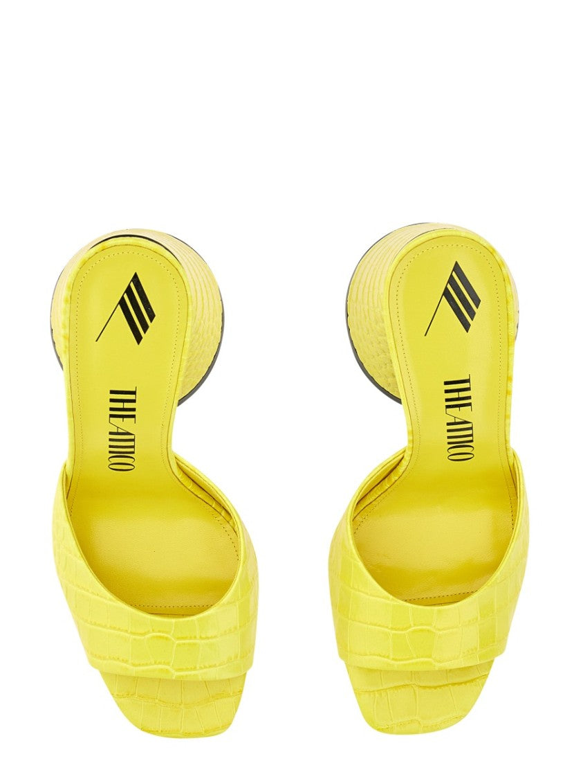 The Attico Crocodile-Embossed Yellow Leather Mules