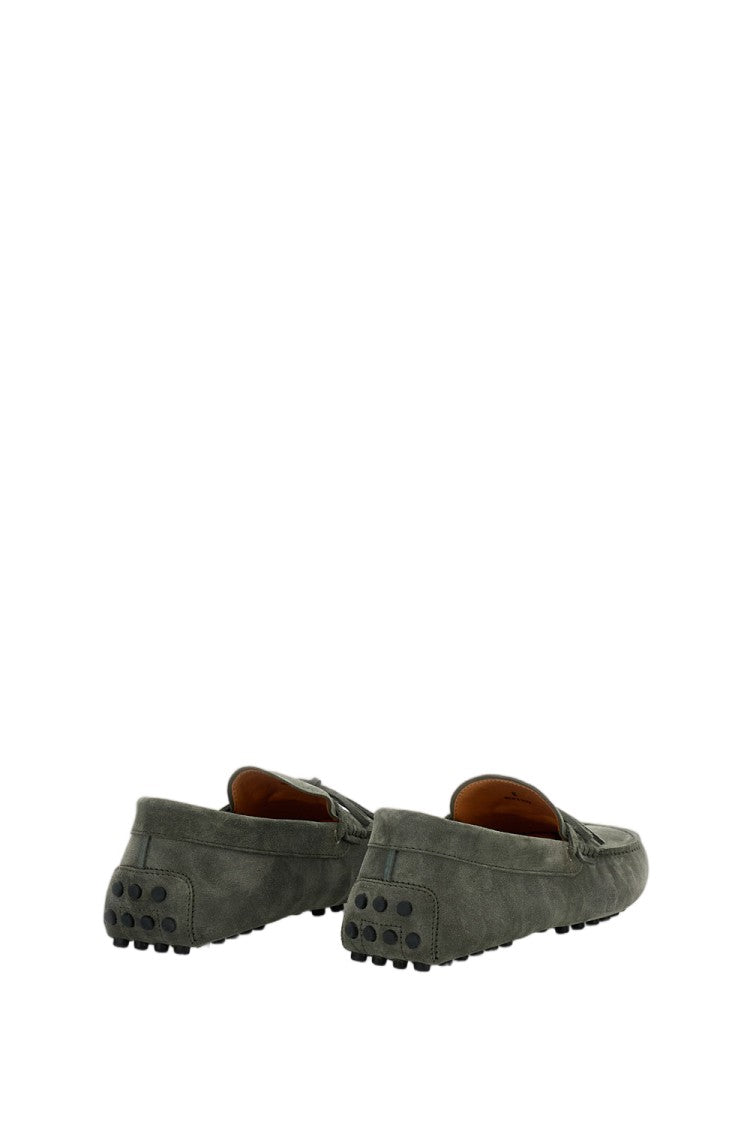 Tod's Nubuck Green Loafers With Handcrafted Topstitching