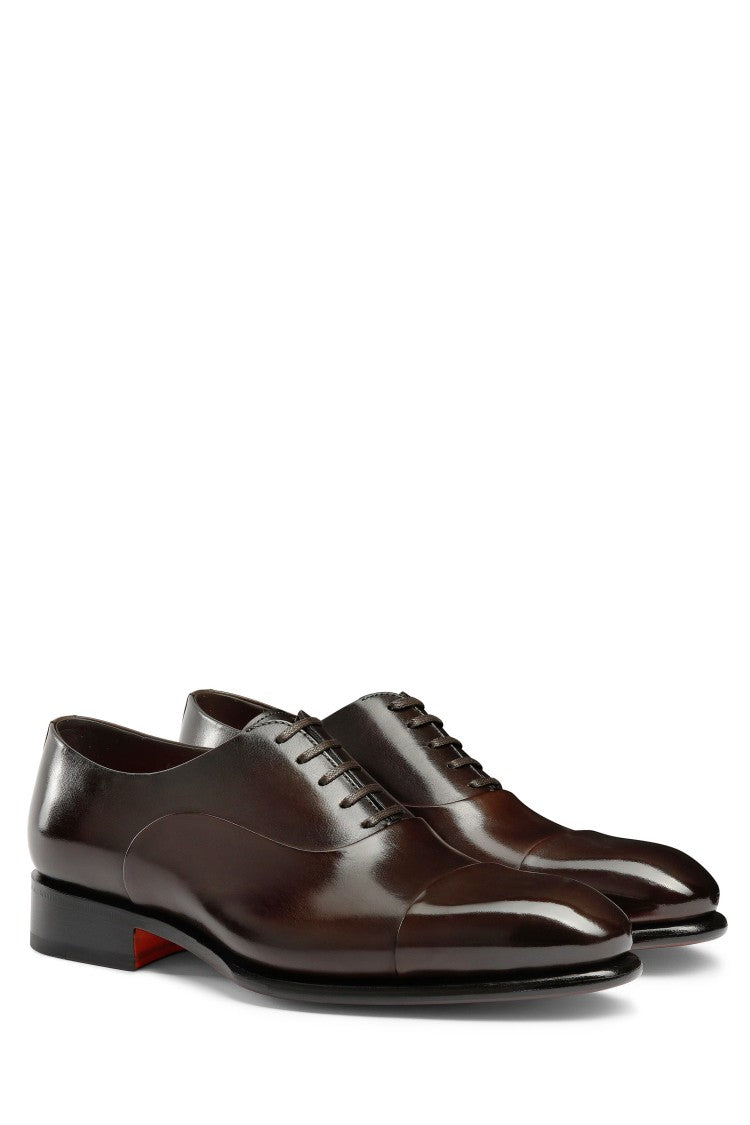 Santoni Isaac Model Antiqued Leather Oxford Shoes