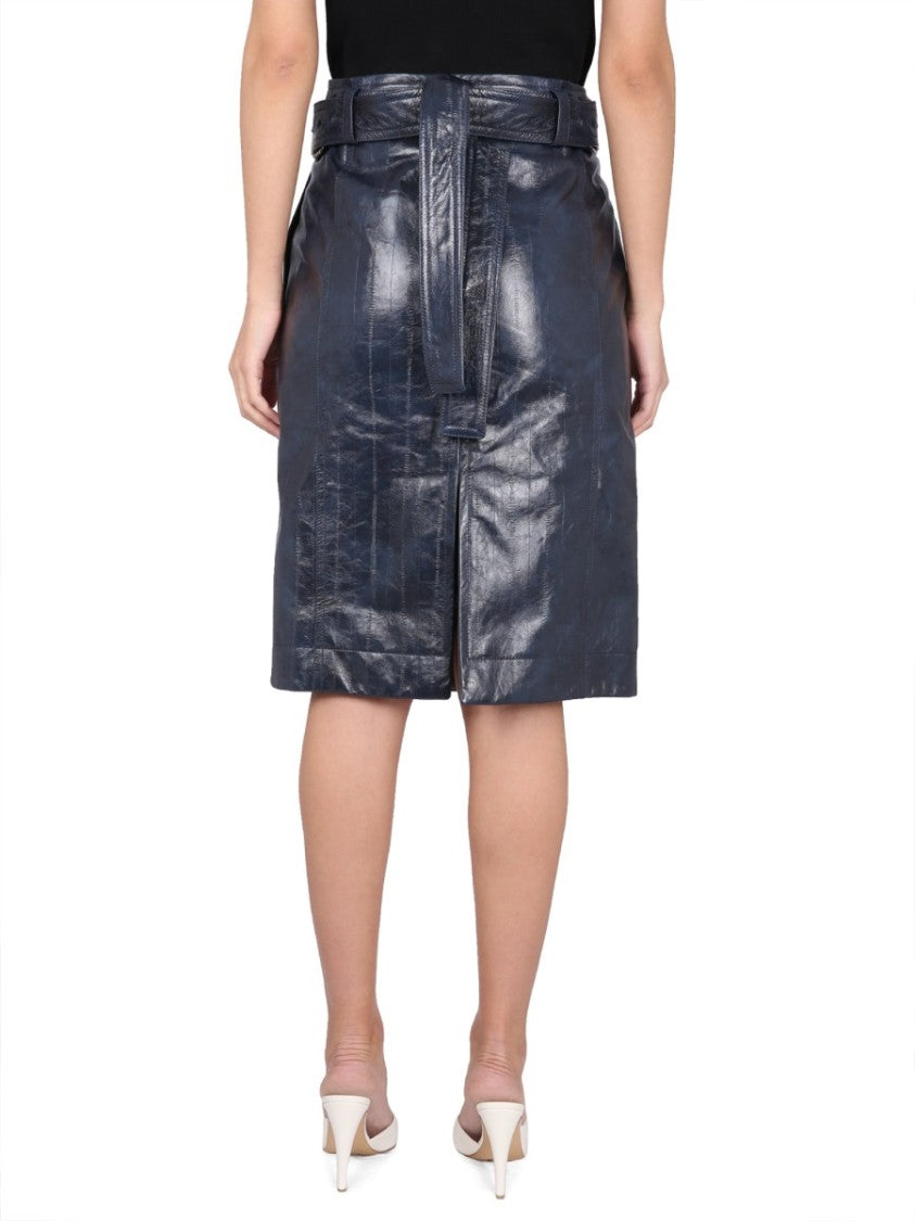 Bottega Veneta Embossed Nappa Leather Midi Skirt