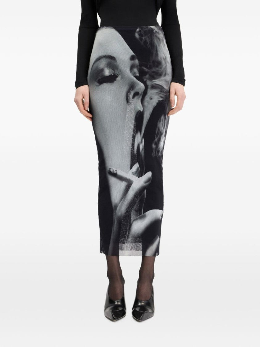 Jean Paul Gaultier High-Waisted Photographic Print Fitted Midi Skirt