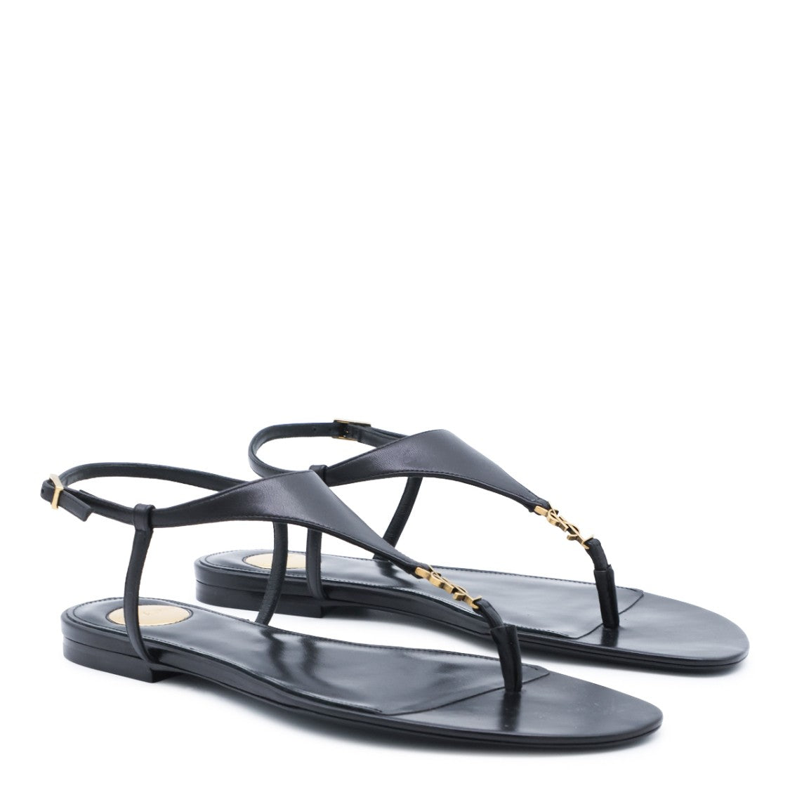 Saint Laurent Black Cassandra Leather Flat Sandals