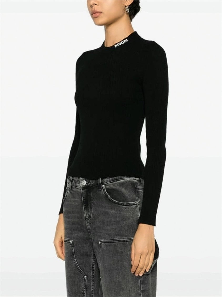 Msgm Ribbed High Neck Sweater With Logo Detail