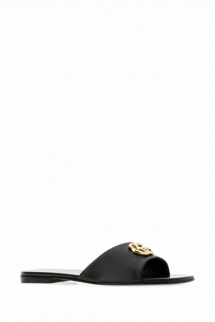 Gucci Minimalist Flat Slide Sandal With Gold Emblem