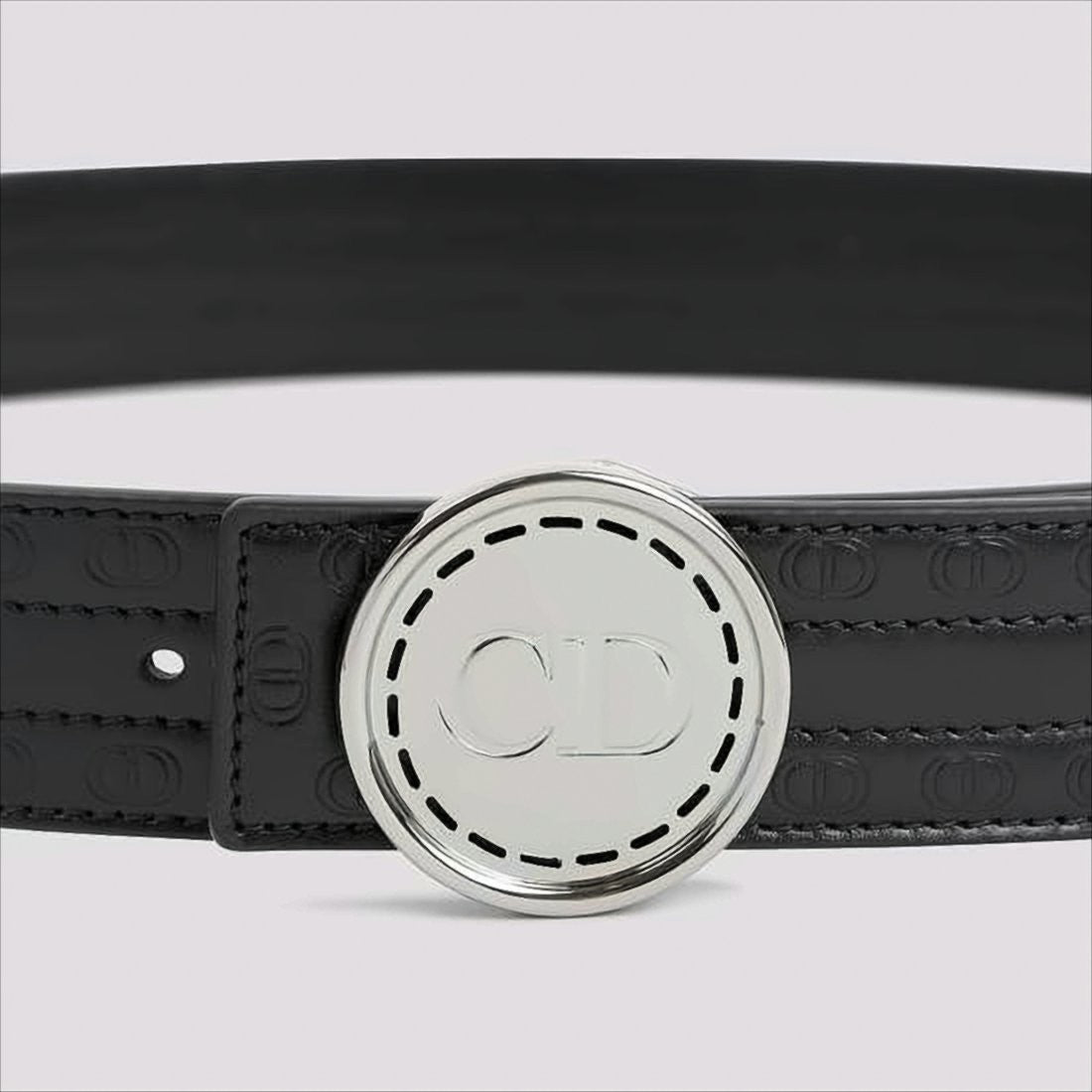 Christian Dior Leather Belt With Engraved Silver Buckle