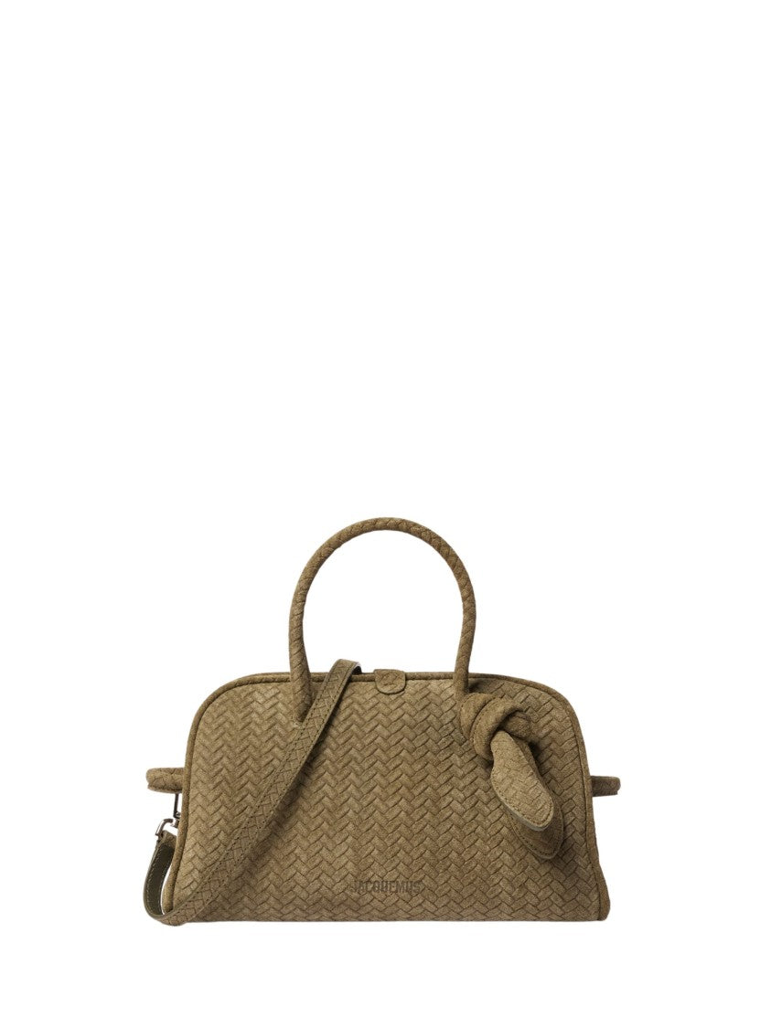 Jacquemus Khaki Chevron Motif Suede Shoulder Bag
