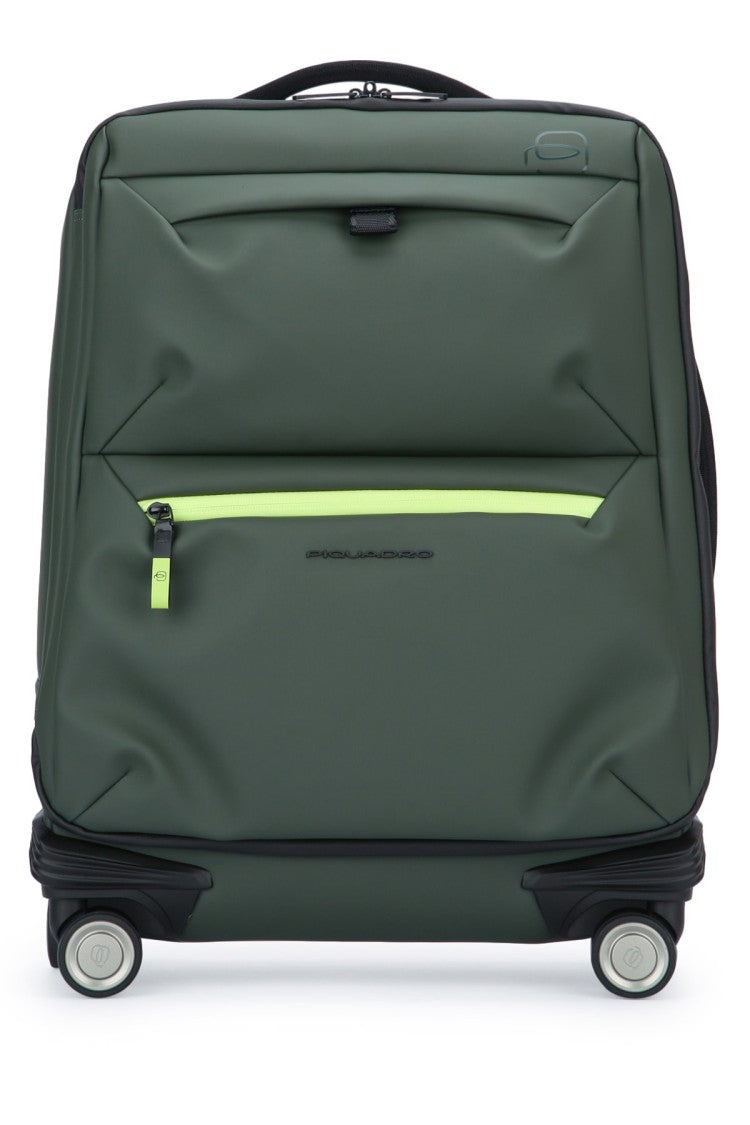 Piquadro Contemporary Green Trolley With Accented Zipper And Smooth Exterior