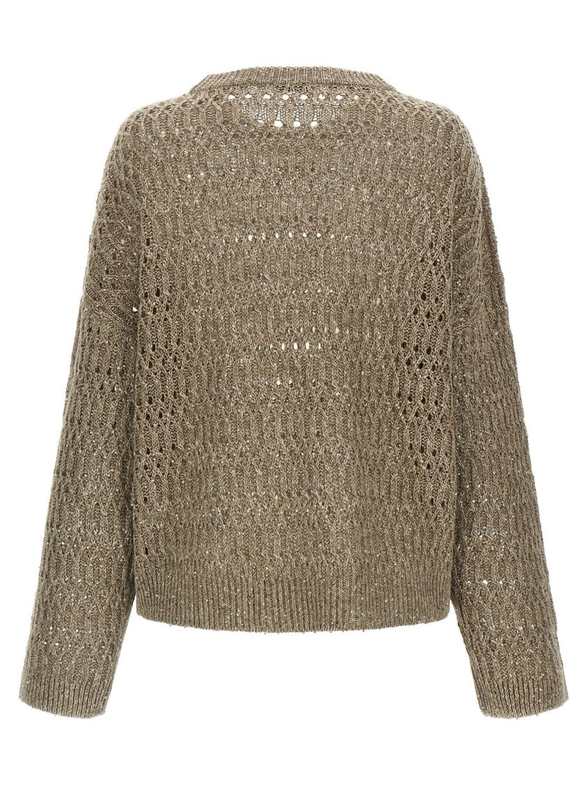 Brunello Cucinelli Beige Silk-Nylon All-Over Sequins Sweater