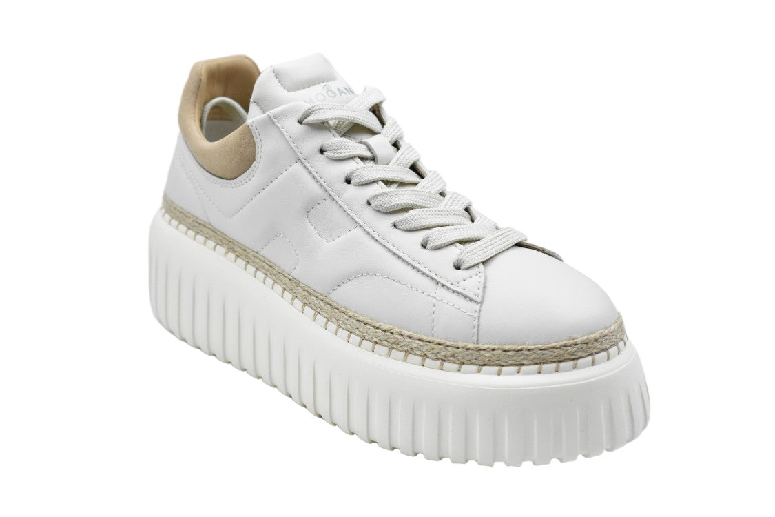 Hogan Ivory Brown Laced Elegance Flat Shoes