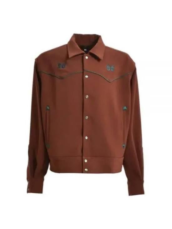 Needles Cropped Brown Long-Sleeve Casual Shirt With Structured Collar