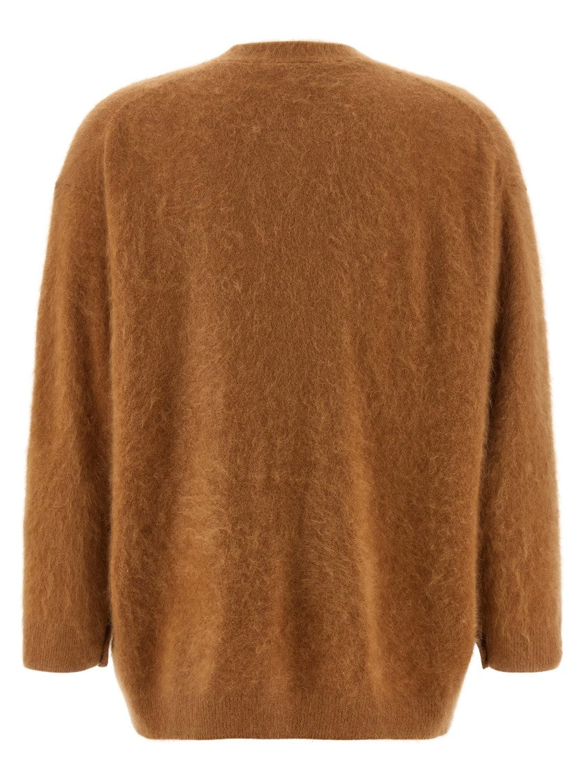 Nude Brown Long-Haired Cashmere Cardigan With V-Neck