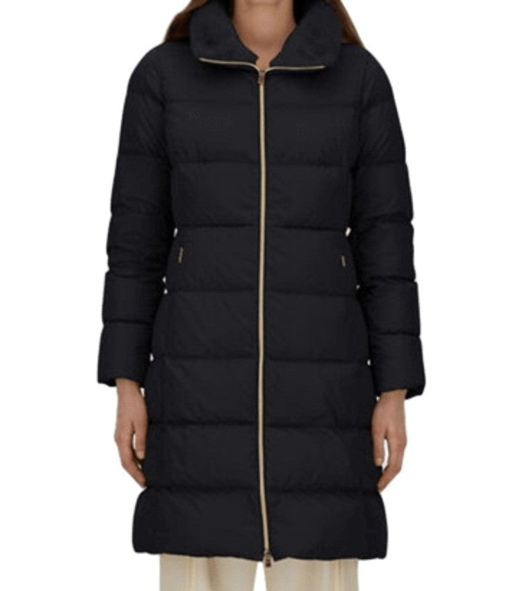 Herno Satin Long Coat With Faux Fur High Collar