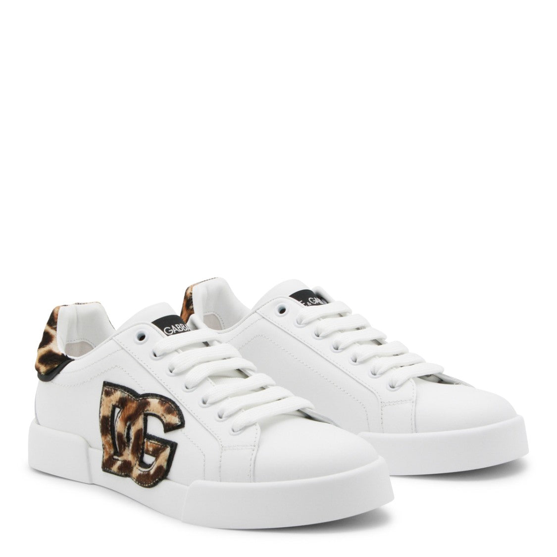 Dolce & Gabbana White And Leopard Leather Sneakers