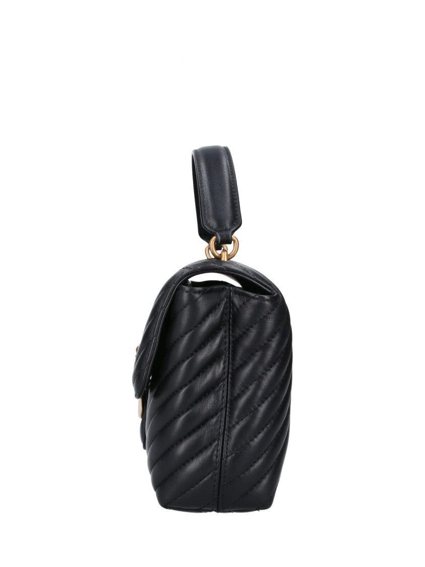 Pinko Black Quilted Leather Lady Love Puff Top Handle Bag