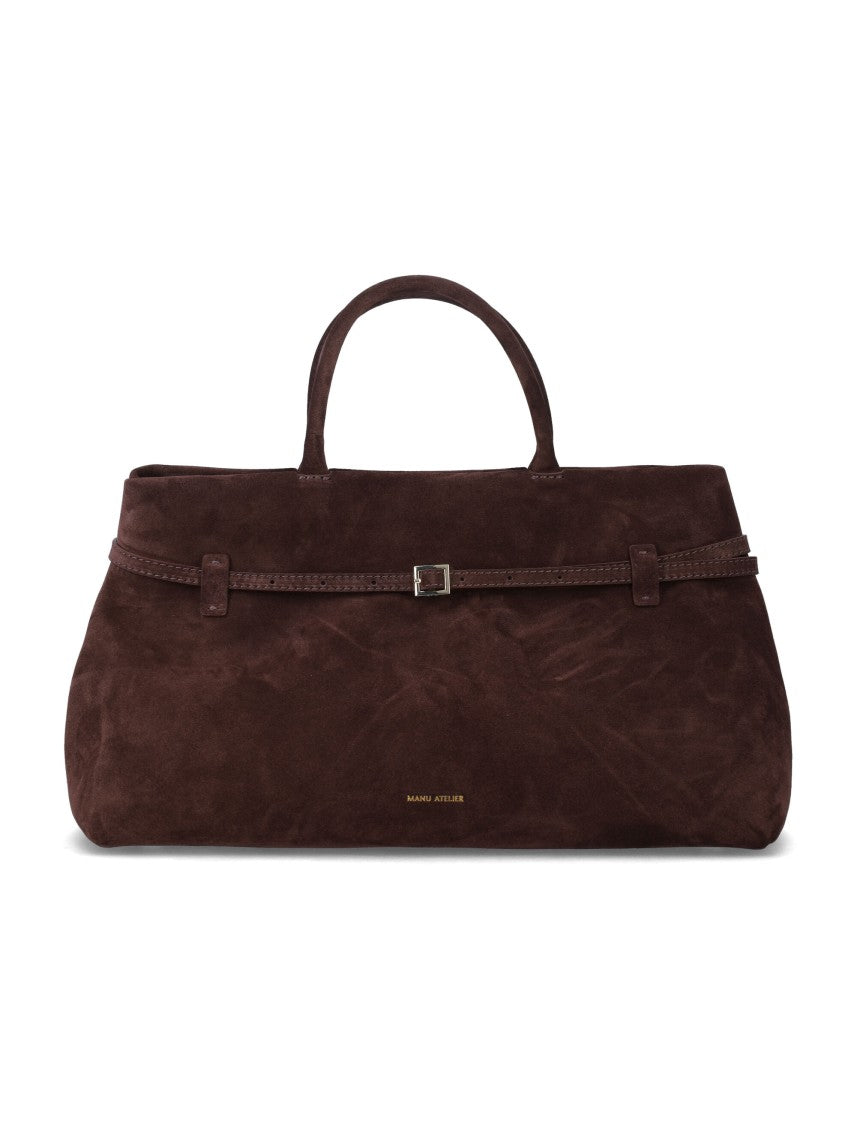 Manu Atelier Spacious Suede Tote Bag With Magnetic Closure And Organizational Interior
