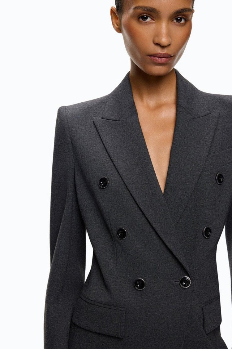 Pinko Grey Viscose-Nylon Blend Double-Breasted Blazer