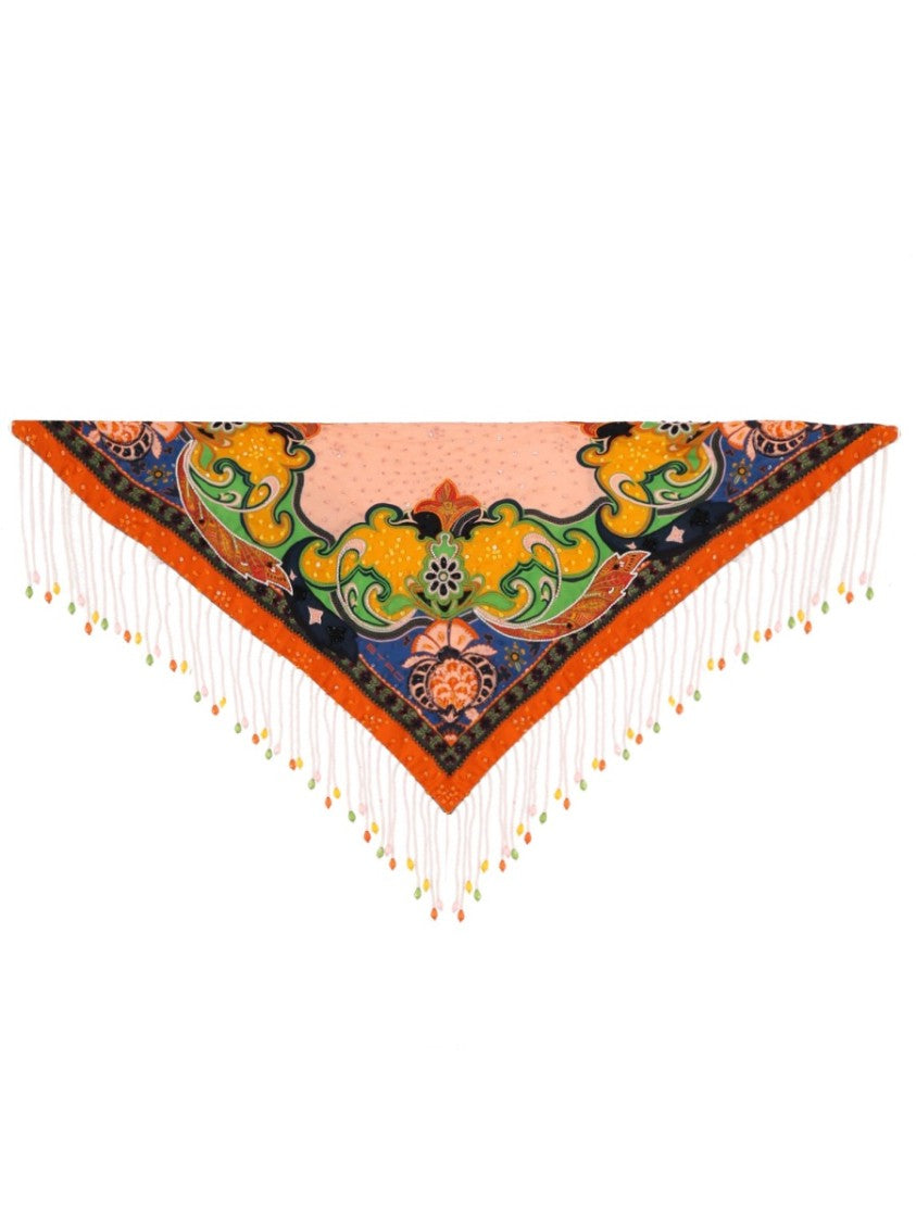 Etro Fringe Tassels Silk Triangular Scarf