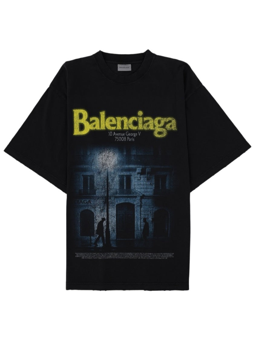 Balenciaga Black Graphic Print Cotton T-Shirt