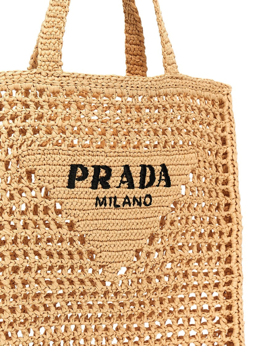 Prada Logo Woven Fabric Shopping Bag