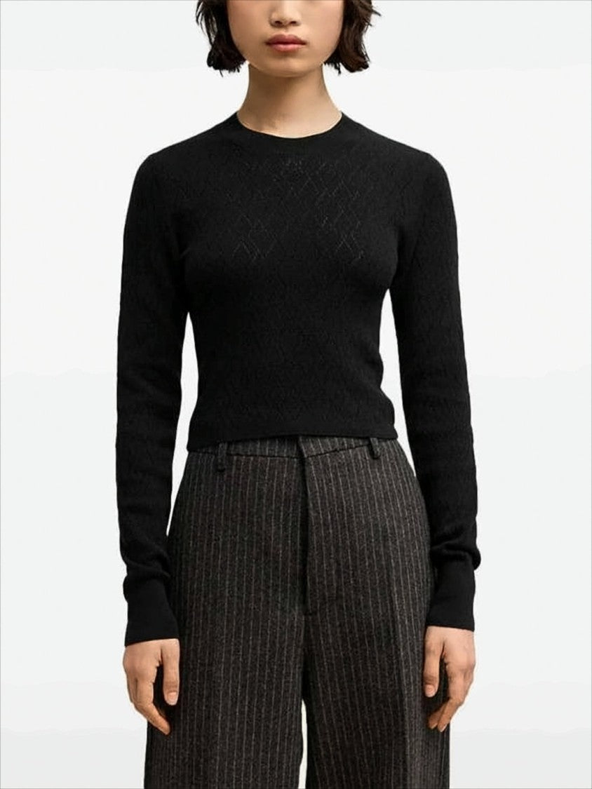 Ami Textured Knit Sweater With Classic Crew Neckline
